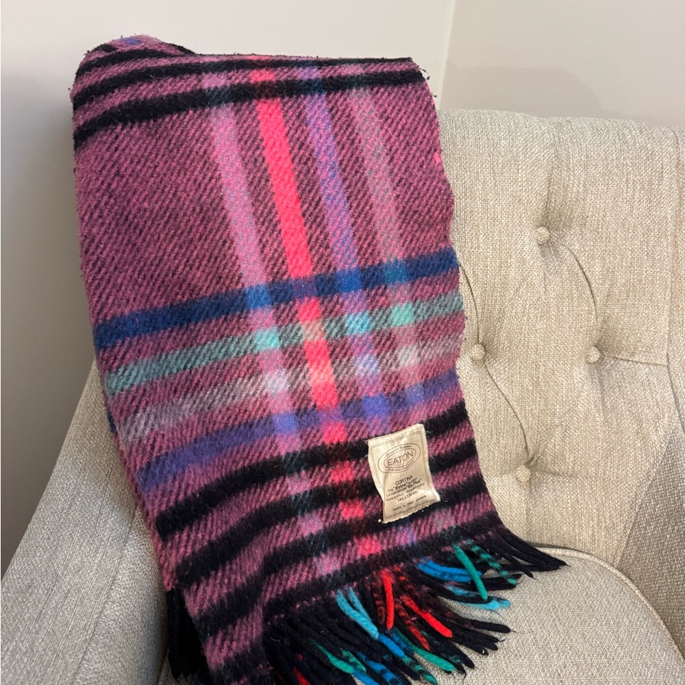 Eaton Pink and Black Wool Blanket with Fringe